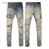 Amirj Star Jeans Designer Jeans High Street Hole Star Patch Masculino Mulheres Bordado Painel Stretch Kusbi Calças Jeans Roxo Rasgado Amirs Jeans 9900