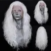 Fanxition White Loose Body Wave Syntetisk peruk Långt vågiga spetsar Front Perukar för kvinnor Cosplay Costume Party Hair Wig 240111