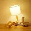 Veilleuses Forme de Robot lampe de Table en bois E14 support de lampe 110-240 V tissu moderne Art bois bureau lampe de Table salon intérieur étude veilleuse YQ240112