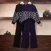Женские брюки из двух частей, 2 комплекта, женские большие размеры, женский утягивающий костюм в западном стиле, вязаный свитер, широкий спортивный костюм из двух частей