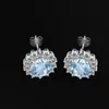 Céu azul 925 prata esterlina brinco studs aquamarine brincos de casamento grande pedra preciosa com diamantes jewerly fino orecchini 240112