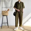 Men's Jeans Men's Overalls Jumpsuits Summer Fashion Casual Nine Point Cargo Pants Japanese Retro Male Clothes Couple Loose Solid Color SuitL240111