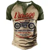 Herren T Shirts Vintage Henley Motorrad 3D Gedruckt Mode Streetwear Übergroße Kurzarm T-Shirts Männer Tees Tops Kleidung