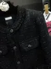 CJFHJE Oneck automne hiver Style coréen costume manteau femmes à manches longues noir simple boutonnage Plaid Cassic Tweed Blazers femme 240112
