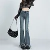 Jeans femininos vintage flare mulheres magro cintura alta estética y2k roupas denim calças lavadas retro coreano moda rua pantalones