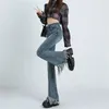 Jeans femininos vintage flare mulheres magro cintura alta estética y2k roupas denim calças lavadas retro coreano moda rua pantalones