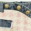 Est Designer Suit Set Femmes Lion Boutons Poule Tweed Denim Patchwork Gland Veste À Franges Mini Jupe 2PCS 240112