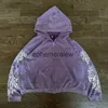 Sweats à capuche pour hommes Y2K High Street Tendance Imprimé Violet Rétro Décontracté Surdimensionné Sweat Rond Centre Américain Lâche Sweat À Capuche Menephemeralew