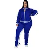 Plus size l5xl conjunto de duas peças feminino sweatsuit zip listrado superior fenda sweatpants jogger outfit combinando gota por atacado 240111