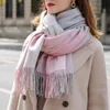 Inverno 100% cachecol de lã para mulheres pescoço mais quente caxemira xales e envoltórios echarpe pashmina senhoras xadrez lã cachecóis foulard femme 240111