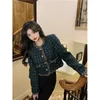 MEXZT Vintage Cropped Tweed Jas Vrouwen Elegante Blazer Koreaanse Enkele Breasted Korte Jassen Herfst Winter Chic Pak Bovenkleding 240112