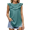 Damesblouses Blusas MujerElegantesZomer Effen geplooide ronde kraag Chiffon blouse met ruches Blancas De Mujer Juveniles