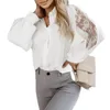 Women's Blouses Women Lace Spliced Blouse Elegant Embroidered Cardigan With Turn-down Collar Soft Breathable For Office