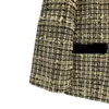 Women Tweed Plaid Jacket Autumn Winter O-Deictons Buttons High Street Chic Scarning Fashion Design Trendy Sytlish Casual S 240111