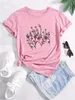 Flower Print Crew Neck Kobiet T-shirt swobodna koszulka z krótkim rękawem na wiosenne letnie ubranie damskie żeńskie topy tee