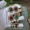 Ожерелья с подвесками Классическое красное и зеленое контрастное цветное стеклянное ожерелье с жемчугом и кристаллами