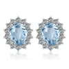 Céu azul 925 prata esterlina brinco studs aquamarine brincos de casamento grande pedra preciosa com diamantes jewerly fino orecchini 240112