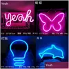 LED Neon Sign MTI Styles Panneaux lumineux Lampe de décoration murale Rainbow Batterie ou USB Table à piles Veilleuses pour filles Enfants Chambre de bébé Dhq0B