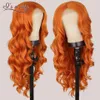 Soy una peluca Pelucas de color naranja jengibre con ondas de cuerpo largo Pelucas de encaje sintético para mujeres Resalte Negro Marrón Parte media Peluca Cosplay Cabello 240111