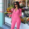 Jumpsuit met lange mouwen Dames Effen Bodycon Zomerbodysuit Mode Streetwear Rits Outfits Romper Overalls Sportkleding 240112