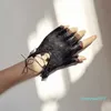 Fingerlösa handskar Nya kvinnors fårskinn halv fingerhandskar läder mode spetsstil varm sammet cool silke svart ridning handskar
