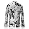 Men's Suits 2024 Printed White Dress Fashion Slim Fit Casual Suit Figure