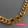 Pendentif Colliers Golden Cuban Link Chain Chunky Link Chaînes 18K Plaqué Or Collier Designer Pour Hommes Femmes XAYB