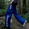 Pantalon Cargo à rayures Patchwork pour femmes, Style américain, mode Streetwear, ample, jambes larges, Y2K, Hip Hop, survêtement 240111