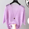 Frauen Pullover Dünne Hohl Stricken Sonnencreme Bluse Für Frauen Rundhals Sieben-Punkt-Manschette Pullover Pullover Weibliche Tops Sommer 2024