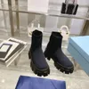 Monolith Boots Designer Women Black Knited Elastic Booties Obcasy platformowe nad kolanem Trójkąt Trójkąt buty zimowe rozmiar 35-41