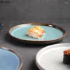 Plattor Retro Blue Circular Ceramic Steak Plate Restaurant Flat Pasta dessert Dish Molecular Cuisine Special Tabellery