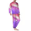 Mäns sömnkläder Färgglada lila galaxpyjamor sätter akvarellstjärnor tryck Kawaii Män långärmad vintage Leisure 2 -bit nattkläder