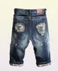 Узкие джинсы, шорты, мужские брендовые рваные летние капри, мужские 039s, модные байкерские повседневные эластичные шорты с дырками, синие джинсовые шорты Jean4461147