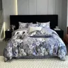 100S Egyptian Cotton Vintage Oil Painting Style Plant Flowers Pattern Bedding Set Soft Silky Duvet Cover Bed Sheet Pillowcases 240112