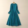 2024 Spring Green Solid Color Dress Long Sleeve Square Neck Long Maxi Casual Dresses A4J09