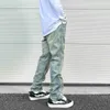 Herr jeans streetwear mens blå tvättade jean avslappnad fit sido blixtlås bule avsmalnande jeans byxor oroliga rivna denim byxor för manlig vintageyolq