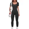 Fascia in vita solida alla moda da donna per pantaloni da yoga da donna allenamento leggings a maniche corte a costine girocollo abiti formali da allenamento