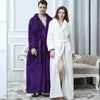 Women Long Warm Flannel Bathrobe Plus Size Coral Fleece Sleepwear Men Thick Cozy Bath Robe Winter Lovers Spa Dressing Gown 240111