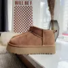 Plateforme Ultra Bottes Châtaigne Tasman Pantoufles Mini'' li''platform Australie Botte de Neige Designer Femmes Cuir Véritable Laine Épaisse Moelleuse Hiver Chaud