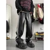 Calças masculinas y2k pu couro high street retro solto perna reta larga casual roupas masculinas vintage pantalones impermeáveis