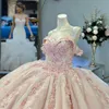 Luxury Pink Quinceanera Dress 2024 3D Flowers Off The Shoulder Prom Dresses Princess Ball Gowns Vestido de 15 Custom Made