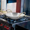 Pans Work On Pot Double Handle Wok Ear Stainless Steel Griddle Pan Home Kitchen Cooking Utensil