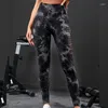 Damen Zweiteilige Hose 2024 Hohle Sport-Leggings Seite Mesh Yoga für Frauen Nahtlose Fitness Gym Workout Strumpfhosen Tie-Dye Leopard