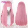 Parrucca cosplay LM con frangia capelli lisci sintetici parrucca rosa lunga 24 pollici resistente al calore per le donne 240111