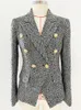 High Street Est FW Designer Woolen Coat Womens Slim Montering Lion Button HerringBone Striped Tweed Jacket Blazer 240112