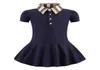 Baby Girls Dress Kids Lapel College Wind Bowknot Short Sleeve Pleated Polo Shirt Skirt Children Casual Designer Clothing Kids Clot5364284