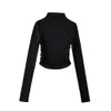 Autumn and winter new plush half high neckline pleated bottom sweater for women's slim fit, high waist, short long sleeved T-shirt top