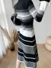 Casual Dresses 2024 Women O-Neck Striped Temperament Knitted Dress Autumn Winter Mid Length Version Over The Knee Priming Sweater A-Line