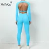 MyZyQg automne hiver haut à manches longues dos nu creux serré Yoga deux pièces ensemble séchage rapide sport Legging costume minceur vêtements de Fitness 240112