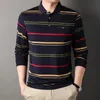 100% Cotton Polo Shirt for Men Striped Long Sleeve Multi-color Autumn and Spring Male Polo Shirt Korean Style Luxury Clothing 240111